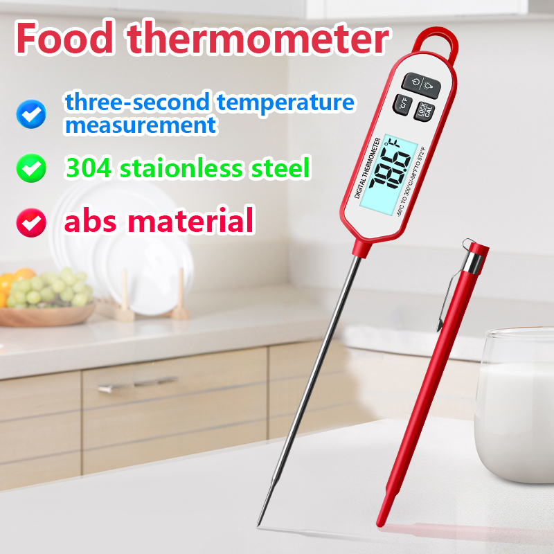 Thermometer Digital - デジタル肉用温度計、インスタント読み取りバックライトディスプレイ、食品調理用BBQプローブ、水、牛乳、油、液体、オーブン温度用